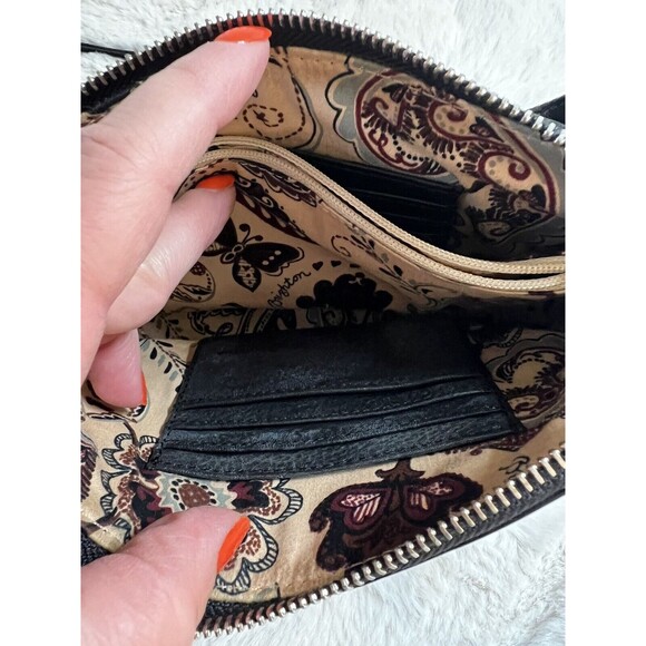 Vtg 90s Y2K Brighton Black Leather Crocodile Embossed Shoulder Bag Wallet Pocket - Picture 6 of 13